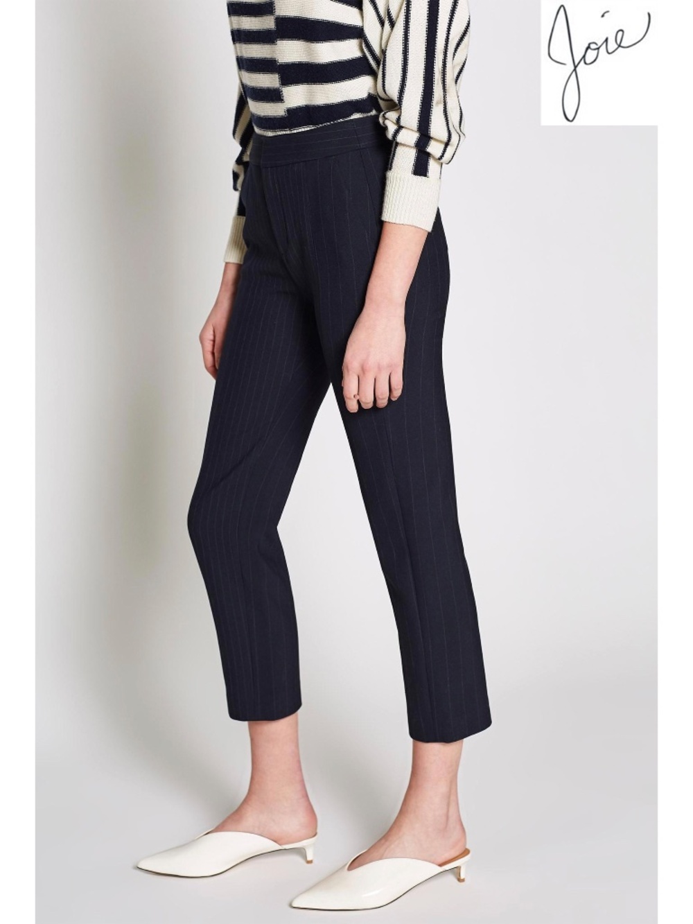 JOIE WOMEN NWT KENDIA B HIGH RISE CROPPED STRIPE MIDNIGHT PANTS. SIZE 6